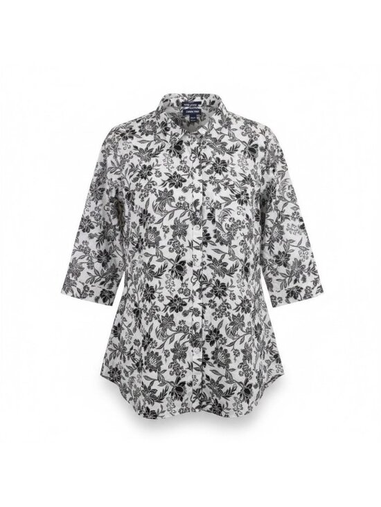 Lands' End Tops - Lands End Womens Black & White Cotton Floral Print Button-Up Shirt Size 22W